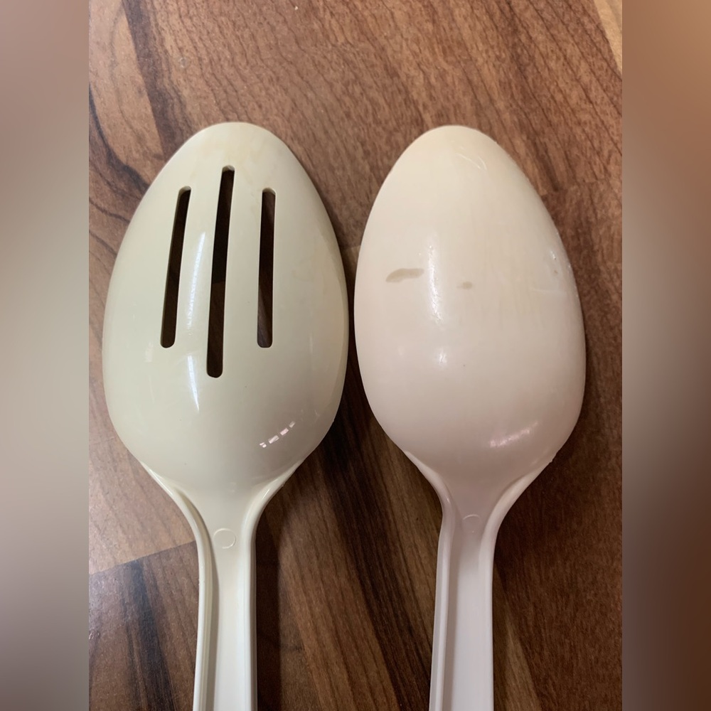 Vintage Tailor Made Nylon Almond Utensils 11.5" Slotted Spoon & Spoon Lot 2 USA - Picture 6 of 8